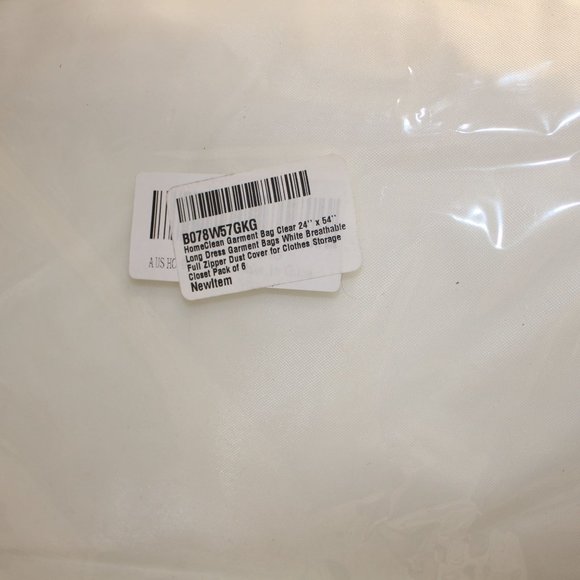 Garment Bag Clear 24'' x 54'' Pack of 6 White Breathable Full Zipper Dust Cover - Picture 3 of 3
